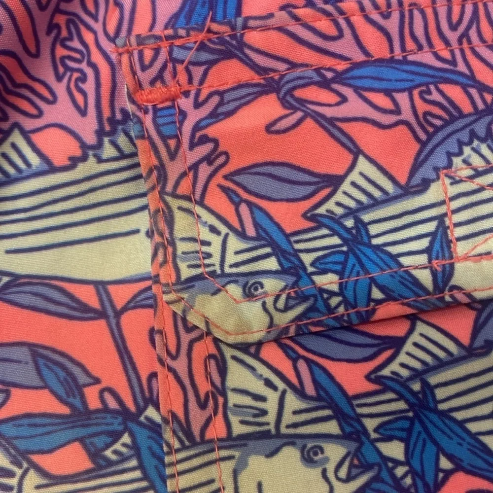 VINEYARD VINES Chappy Print Swim Trunks - Coral Papaya Passion Size Large